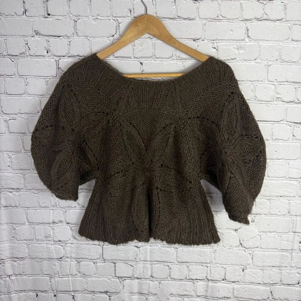 Willow + Clay Boho Knit Square Neck Sweater Brown Size Small